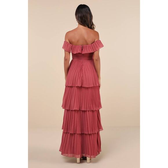NWT Lulus Always Remarkable Rusty Rose Pleated Off-the-Shoulder Maxi Dress Sz 2X - Picture 3 of 7